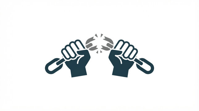 Breaking free, liberation, freedom fight, empowerment icon, chain breaking