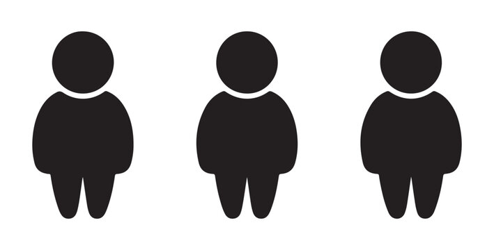Three stylized round silhouette figures representing different body types or persons on transparent background.