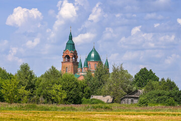 High domes of the Vvedenskaya Church in the old village of Pyot, Ryazan region of Russia © pdeminhiker
