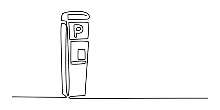 Continuous single line drawing of a parking meter machine showing the letter p sign for car parking space isolated on white background Vector, illustration