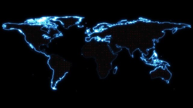 Global communications map grids link international consumer shipping centers using dot clusters. Commercial database applications require a global communications map layout.