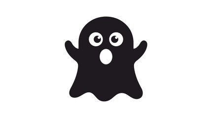 Fototapeta premium Helloween Surprised Ghost Icon, Black Silhouette Character, White Eyes, Vector Illustration, Halloween Symbol vector
