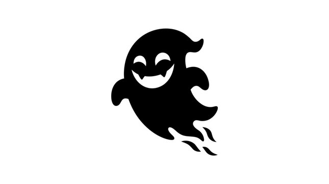 Helloween Halloween ghost icon, black silhouette, smiling spirit, spooky symbol, vector illustration vector