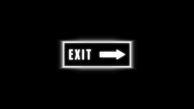 Emergency caution exit signs trace white vector path borders over dark backgrounds. Public building safety directional applications use an emergency caution exit signs.