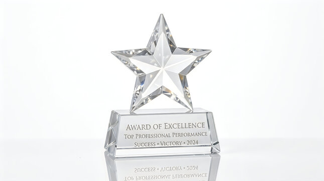 Clear glass star trophy award for professional success
