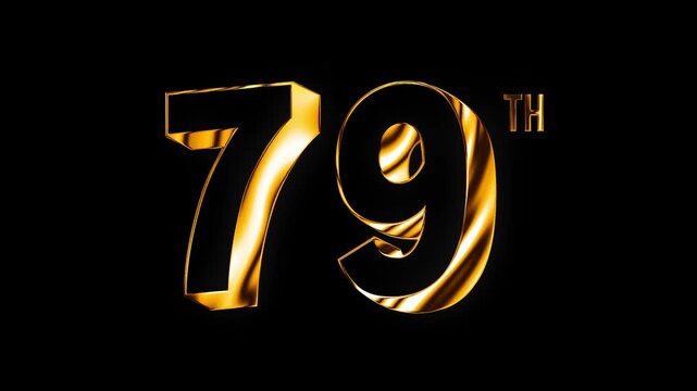 Luxury Golden Glass Shine Light Flow Seventy Nine Number Anniversary Celebration 3D Metallic Typography Isolated Design Animation