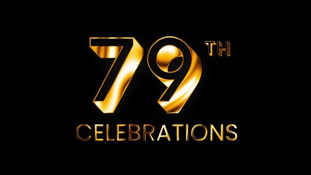 Unique Golden Seventy Nine Number Anniversary Celebration 3D Metallic Typography Isolated Design Animation