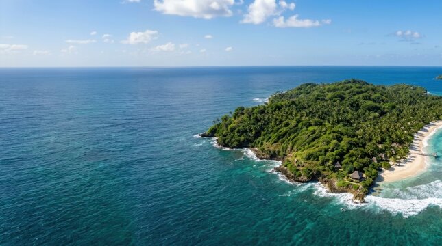 Aerial view beautiful tropical island middle Sao Tome and Principe - Boca do Inferno View