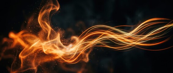 Obraz premium Dynamic fiery orange light trails and flowing smoke create abstract energy with sparks