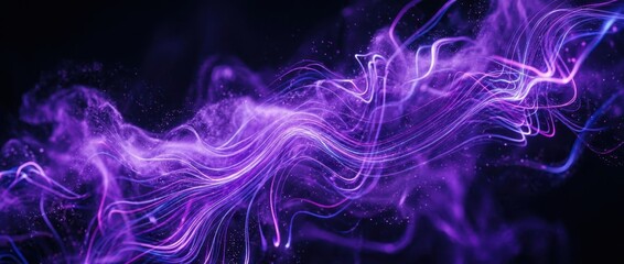 Purple glowing energy lines with digital smoke particles on black background