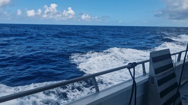 Ferry Boat Sailing in Caribbean Sea Between Sint Maarten and Saint Barthelemy Islands, Slow Motion