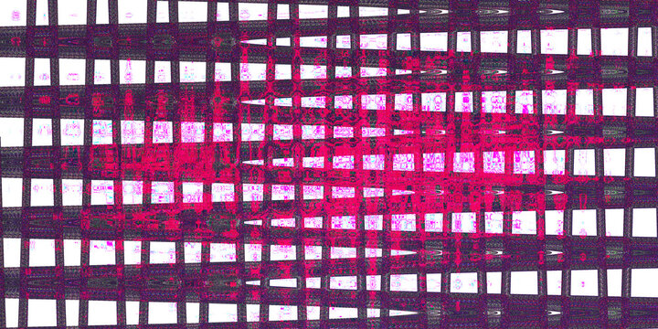 Digital data flow with glowing pink and purple lights on grid