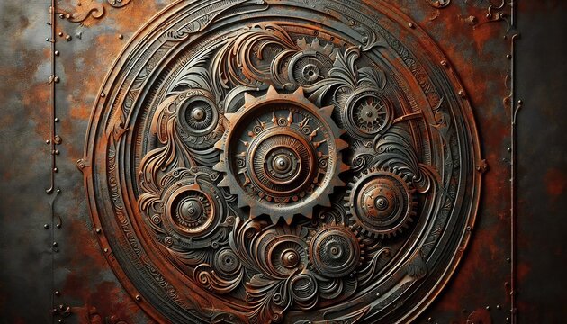 Intricate antique metal gear mechanism with ornate filigree
