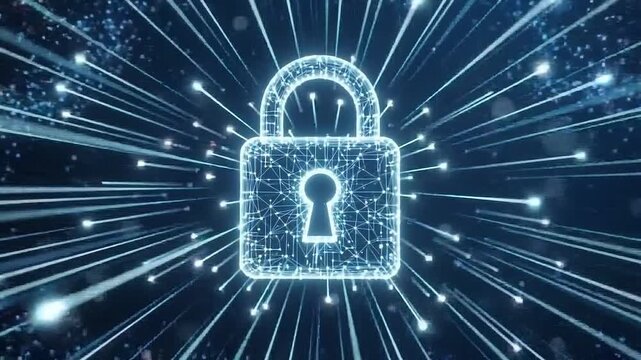 Futuristic digital lock and cloud security concept glowing with cyber technology for data protection in secure network environment ensuring online privacy and encryption safety