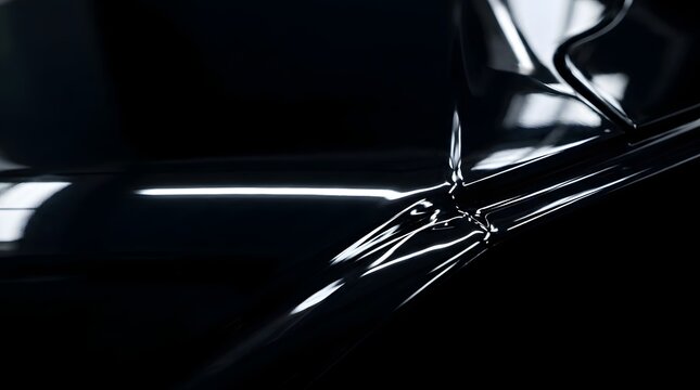 Deep black glossy plastic texture with sharp contrasting highlight reflections