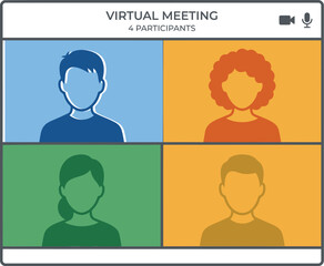 Fototapeta premium Virtual meeting, online conference, video call, remote team, four participants