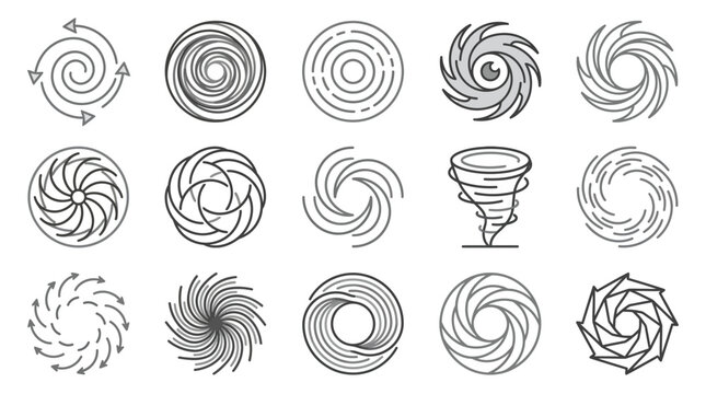 Spiral vortex and whirlwind symbols collection.