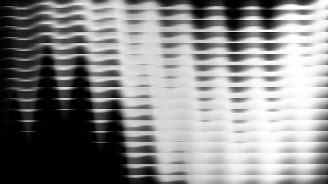 Black and white wavy horizontal lines motion background with dynamic optical wave pattern