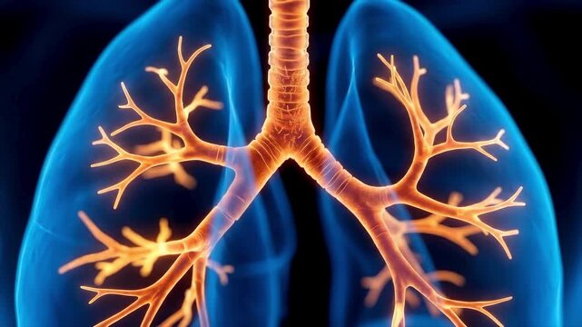 3D illustration of human lung anatomy. Suitable for medical education, healthcare animation, science presentation, and biology documentary.
