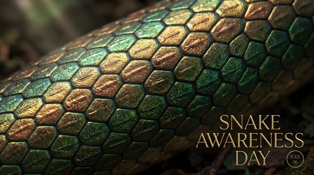 Snake skin, reptile scales, green gold brown texture, awareness day