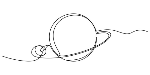 Single continuous line drawing of saturn planet with rings in a simple minimalist style © BipulChandra