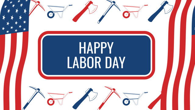 Happy Labor Day memorial day American flag with editable text effect. For september first week 