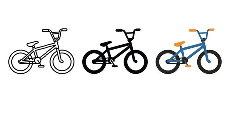 Fototapeta premium Set of three bmx bicycle icons in outline solid and colorful styles Vector