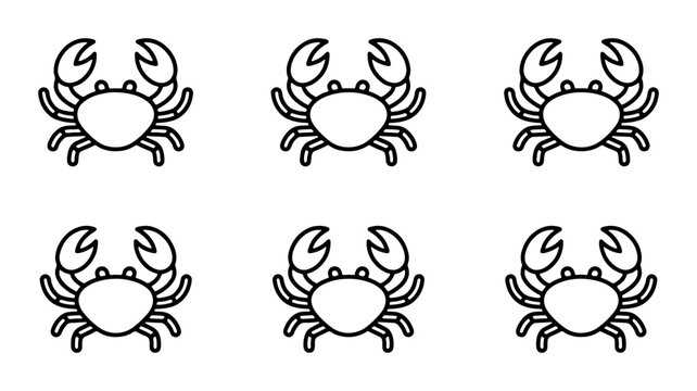 Six Simple Crab Icons, Seafood Vector Graphics, Marine Life Illustrations, Ocean Animal Art