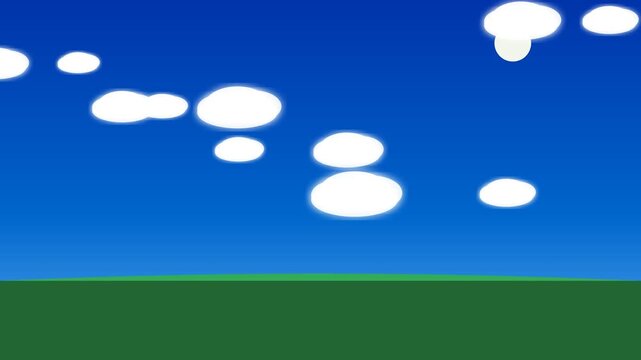 Clouds moving across blue sky with green field