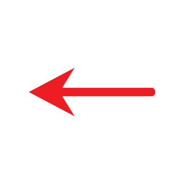 Red arrow on white background. red arrow with straight triangular head pointing left on white background. vector illustration eps file.