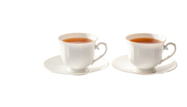cups of tea in a tray, isolated on transparent background, PNG