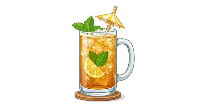 Summer iced tea with lemon and mint in a glass mug