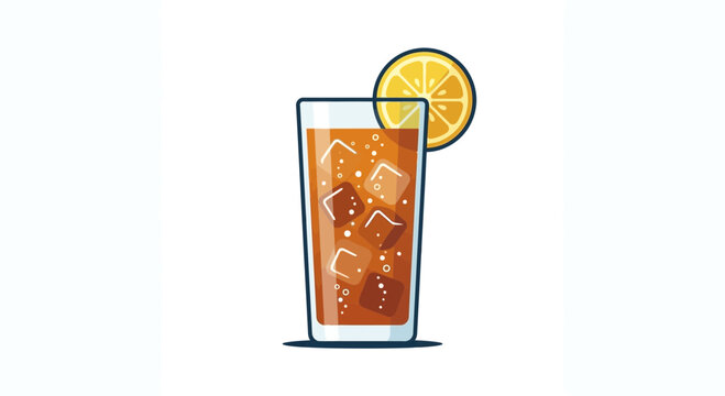 Summer iced tea refreshing beverage with lemon slice and ice