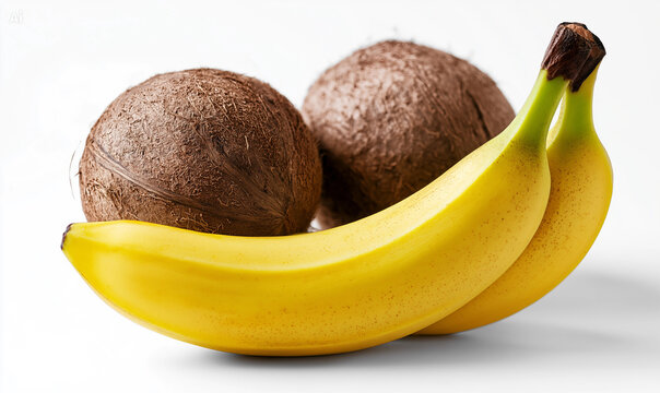 Banana and coconut isolated on white background