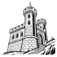 Obraz premium Castle Sketch Images vector. Black and white Castle Sketch Images isolated on white background.