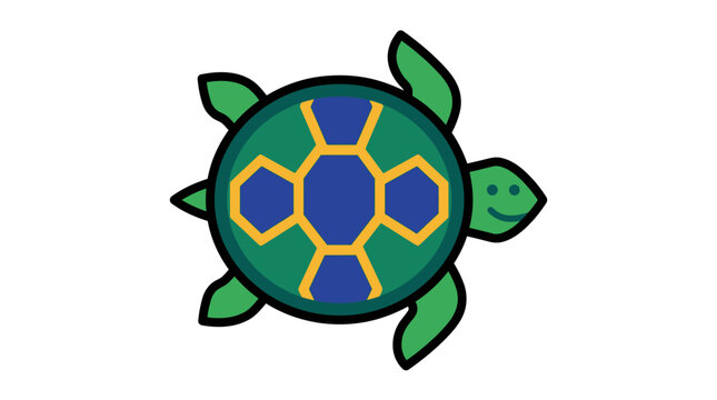 Colorful turtle illustration with hexagonal shell pattern