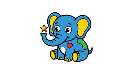 Fototapeta premium Cute Cartoon Elephant Sitting Holding A Star Illustration In Playful Style