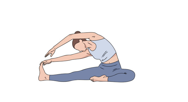 Young Woman Practicing Yoga Side Bend Stretch for Flexibility and Mindfulness Wellness Illustration Isolated on White