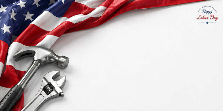 Happy Labor Day concept with USA Flag & worker tools
