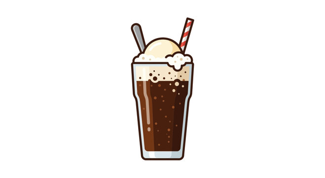 Summer root beer float with ice cream scoop and striped straw