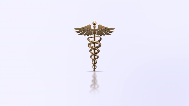 Looping rotating Caduceus symbol on a white background.