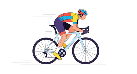 Fototapeta premium Professional Male Cyclist Racing on a Modern Road Bike with Motion Blur Speed Lines in Flat Illustration Style