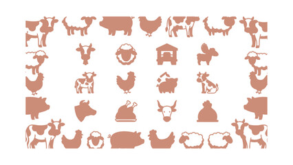 Obraz premium Farm Animal Icons Set Cute Silhouette Collection