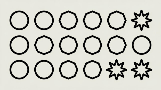 Collection of white blank circles and decorative black floral snowflake symbols.