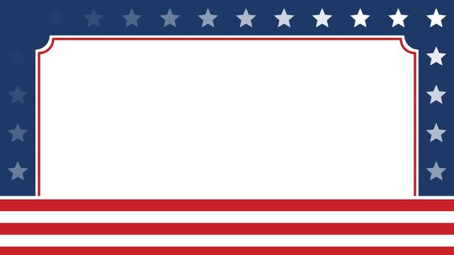 American Patriotic Looped Video Template with Blue Star Frame, Red Stripes and Blank Copy Space for July Fourth, Memorial Tribute and Veterans Celebration