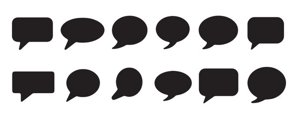 Fototapeta premium Black speech bubble silhouette collection for comic dialogue and message communication vector set.