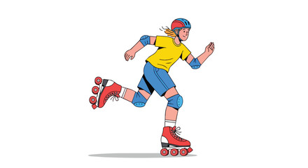 Fototapeta premium Active Young Girl Enjoying Outdoor Roller Skating Wearing Protective Safety Equipment and Colorful Sportswear