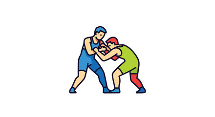 Obraz premium Two Professional Athletes Grappling in Freestyle Wrestling Competition for Championship Sports Tournament Illustration
