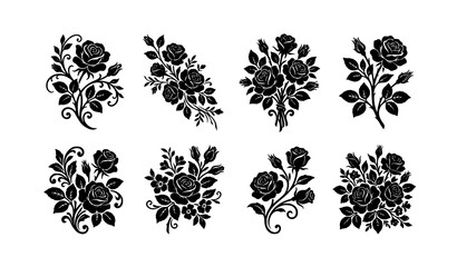 Fototapeta premium Decorative Rose Floral Silhouette Vector Illustration Set