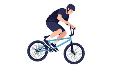 Obraz premium Athletic Young Man Riding a BMX Bicycle with Helmet and Casual Gear Performing a Trick for Sport Illustration